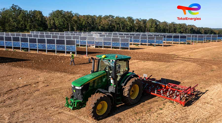 Agri-PV mit bifacialen Solarmodulen im Solarpark Channay in Frankreich