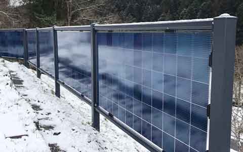 Premium solar fence on unpaved ground