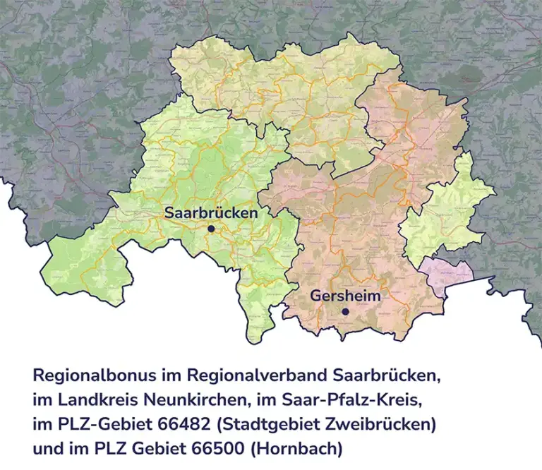 Karte mit Regionen für Erlangung des Zinsbonus für ein Investment